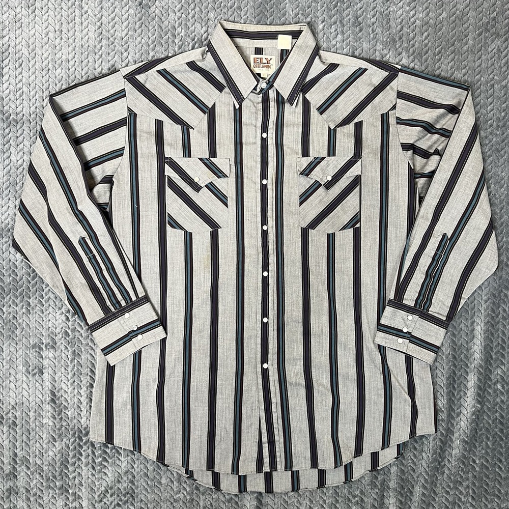 Vintage Ely Cattleman Pearl Snap Shirt Men's Size XL Western Cowboy Yolk Striped